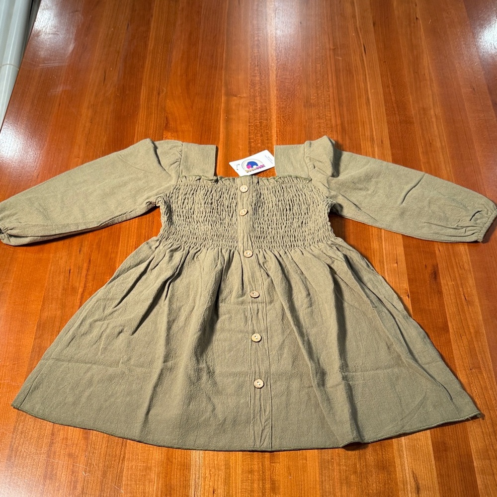 Olive green, long sleeve toddler, girls dress -3 to 4 years